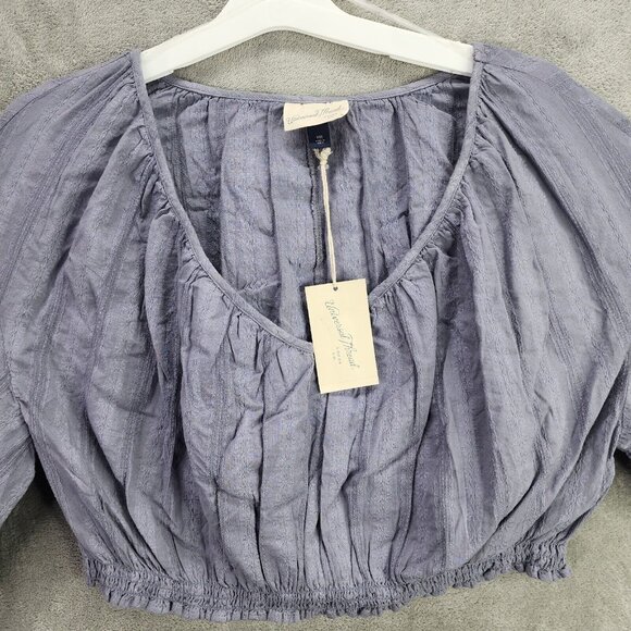 Womans Blue Universal Thread Embroidered Crop Top Balloon Sleeve V Neck Size XXL - Picture 2 of 9